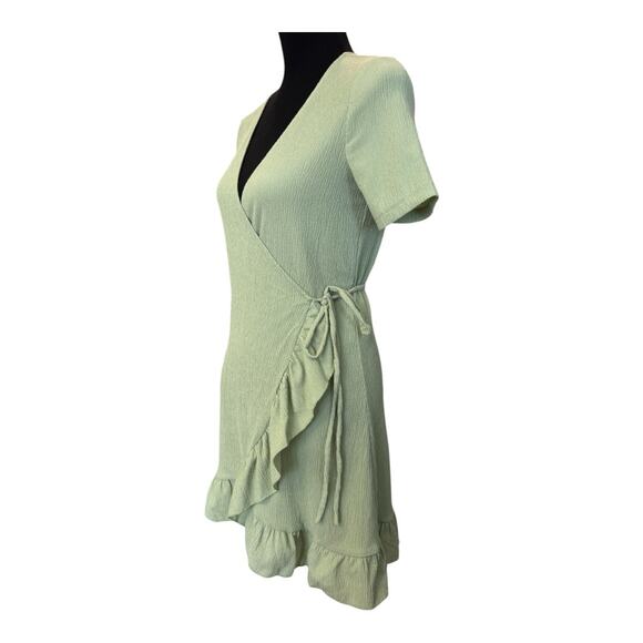 New VERO MODA NordstromVmhaya Short V-Neck Day Wrap Dress GREEN XS - Picture 3 of 8